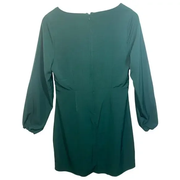Abercrombie & Fitch Green V-Neck Tie Front Long Sleeve Mini Dress Womens Size M - Picture 2 of 6